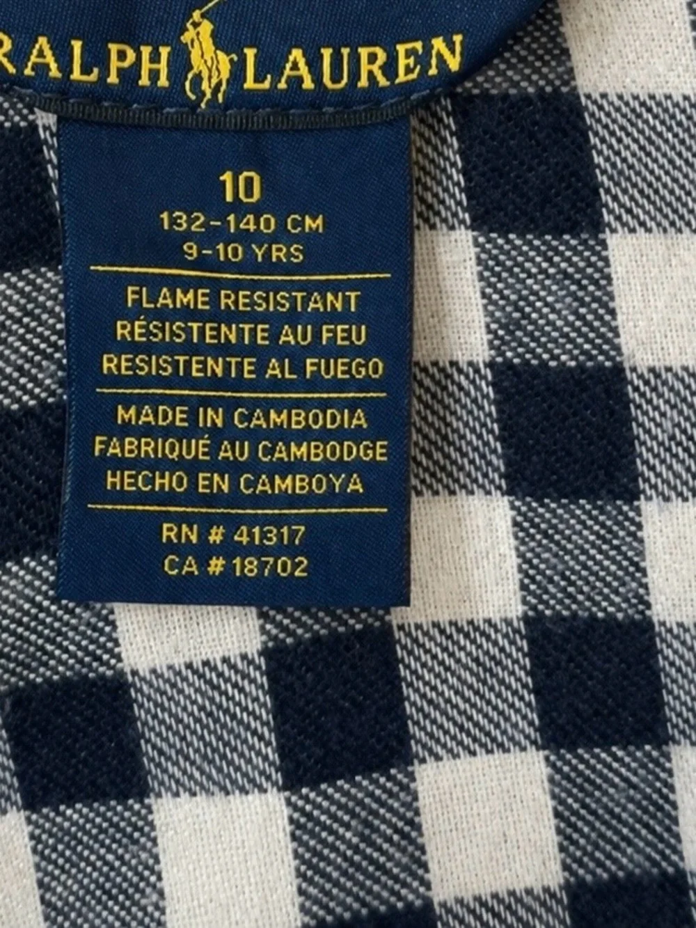 Ralph Lauren Navy and White Gingham Kids Pajama Set